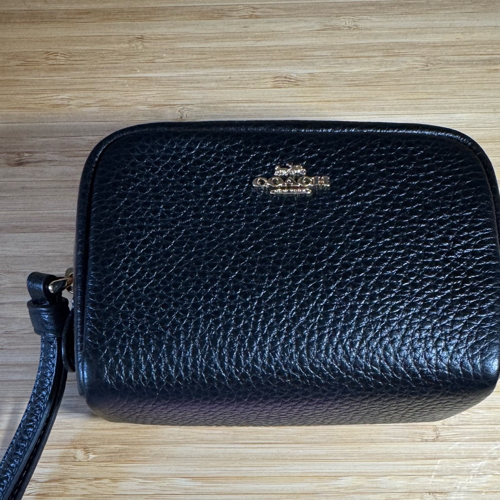 Coach Pebbled Black Leather Wristlet